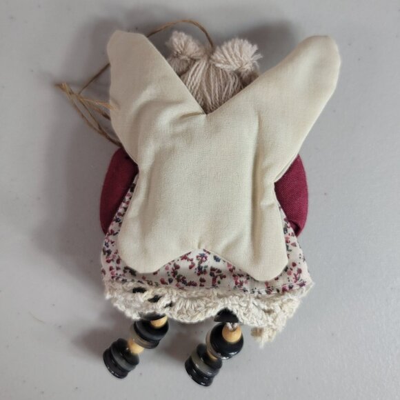 Vintage Christmas Rag Doll Country Angel Ornaments Set of 2 Yarn Hair Button Leg - Picture 3 of 7